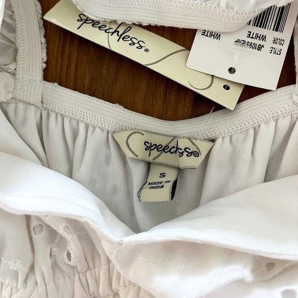 Juniors Eyelet Ruffled Cutout Flatter‎ Sleeves Dress Size S White - Picture 10 of 10